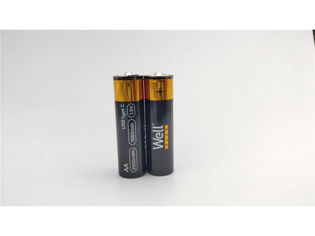 Acumulator AA R6 Li-ion 14500 1.5V 1660mAh 2500mWh cu incarcare 5V USB-C 2buc/blister Well ACCU-14500/166C-BL2-WL - imagine 3