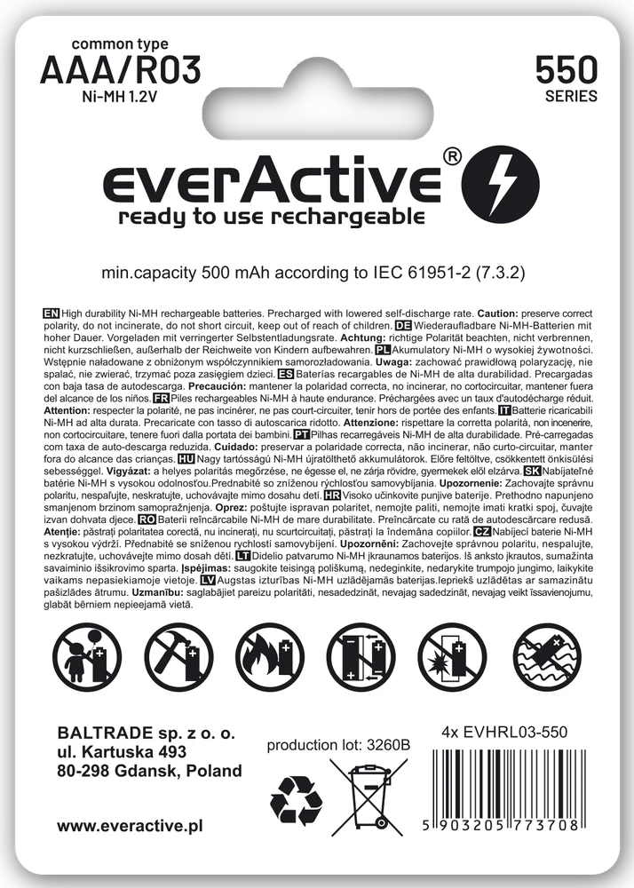 Acumulatori Ni-MH AAA R03 550mAh 4buc everActive 4x EVBHRL03-550 - imagine 4