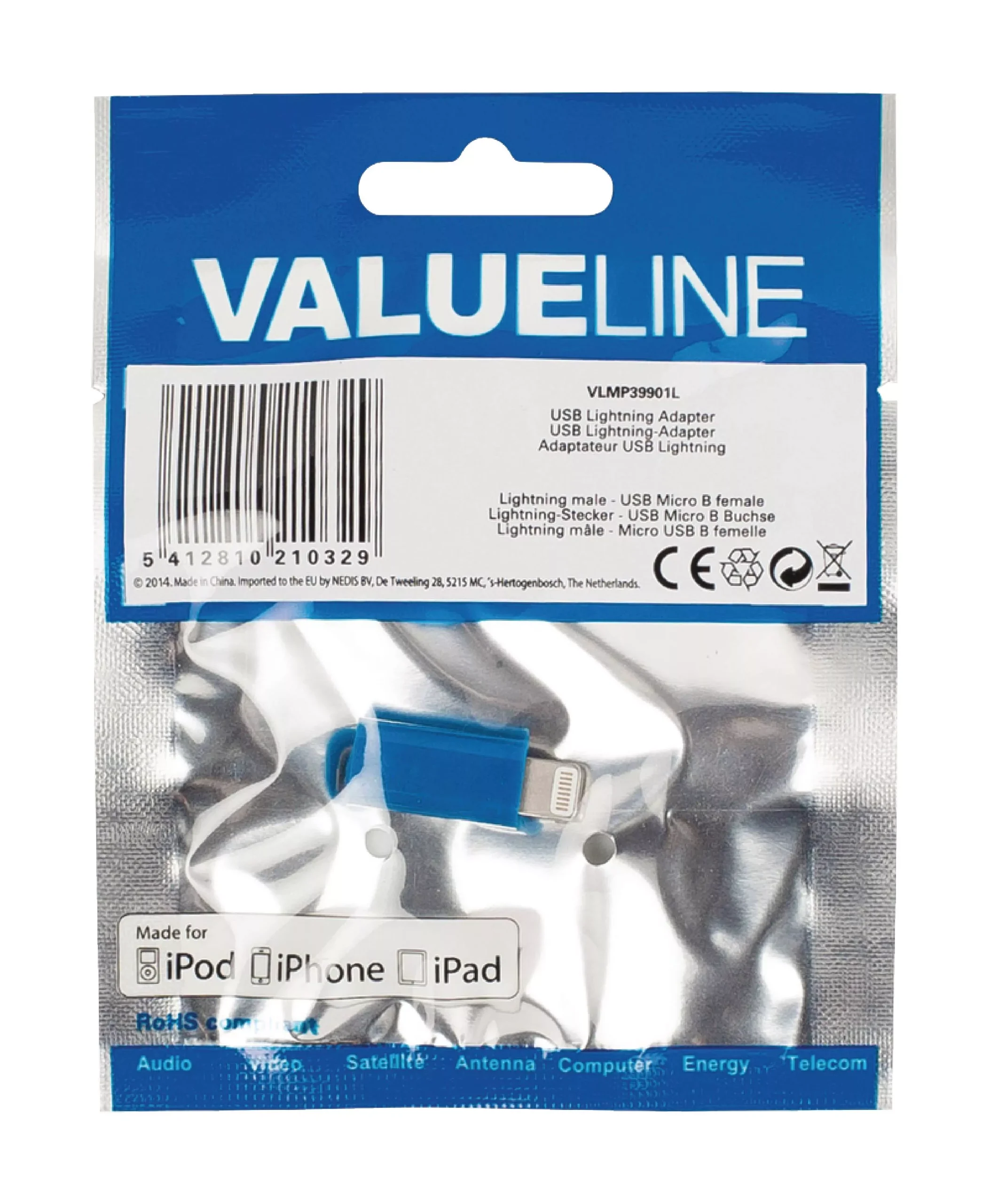 Adaptor iPhone Lightning tata - micro USB mama albastru Valueline - imagine 4