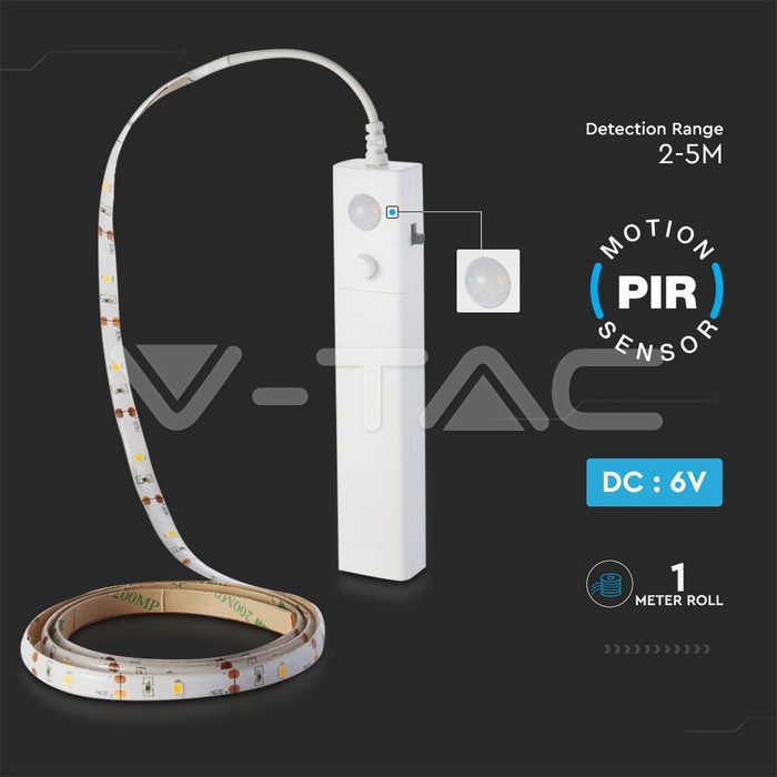 Banda LED 2835 2.4W 1m 4000K cu senzor de miscare si alimentare baterii 4x AAA V-TAC - imagine 3