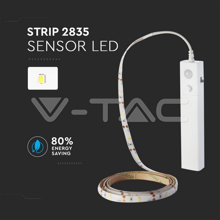 Banda LED 2835 2.4W 1m 4000K cu senzor de miscare si alimentare baterii 4x AAA V-TAC - imagine 6