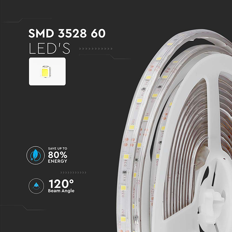 Banda LED SMD3528 12V 3.2W/m 60LED/m 420lm/m albastru IP65 5M V-tac SKU-212035 - imagine 4