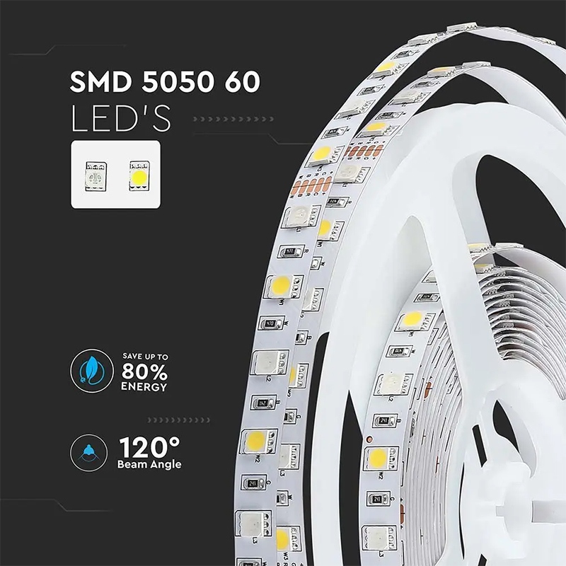 Banda LED SMD5050 60LED/m RGB +alb rece 6500K 12V IP20 5m V-TAC SKU-212159 - imagine 4
