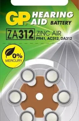Baterie auditiva ZINC AIR GP ZA312 PR41 AC312 DA312 7.9x3.6mm 1.45V 6buc