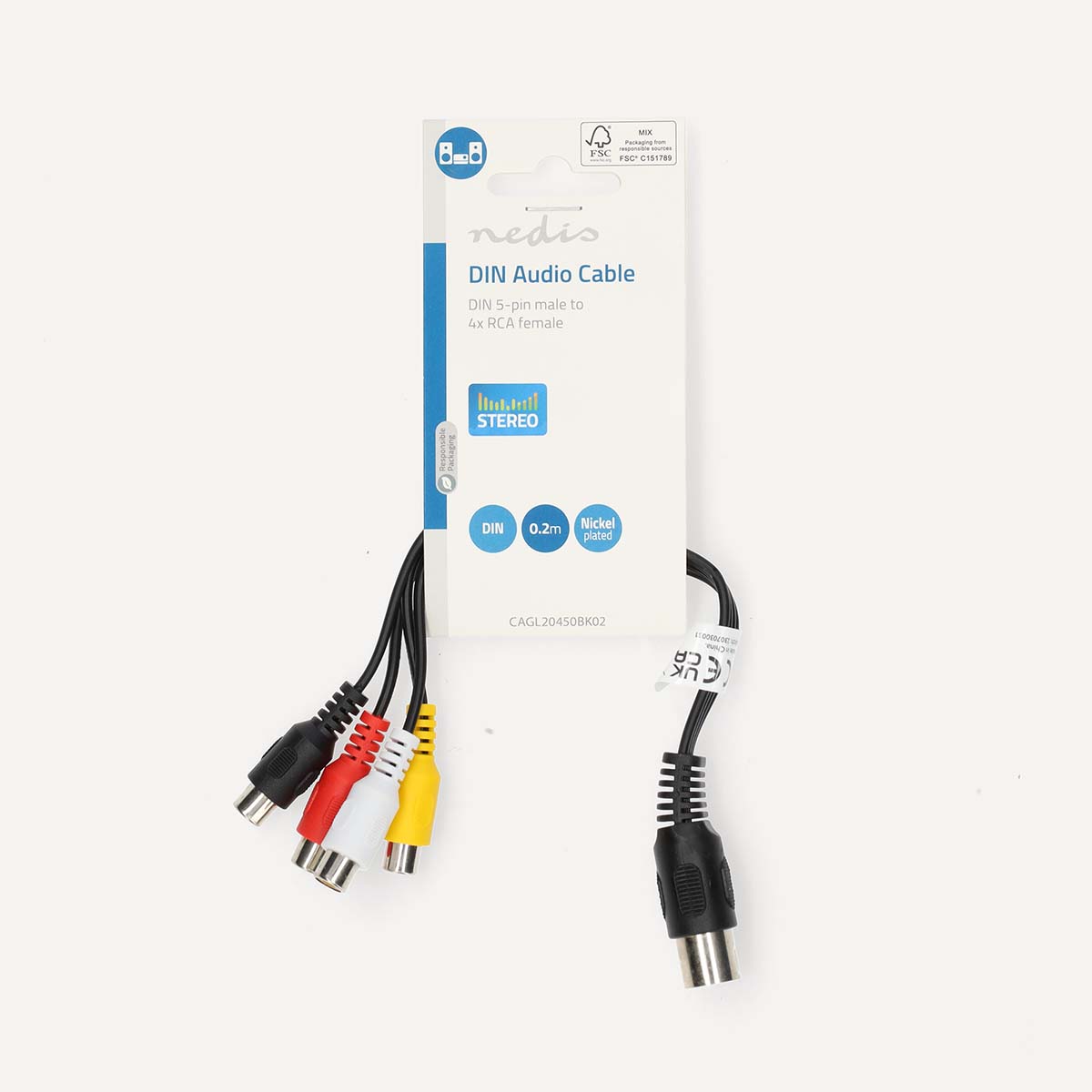 Cablu adaptor audio DIN 5pin tata - 4x RCA mama 0.2m negru Nedis CAGL20450BK02 - imagine 3