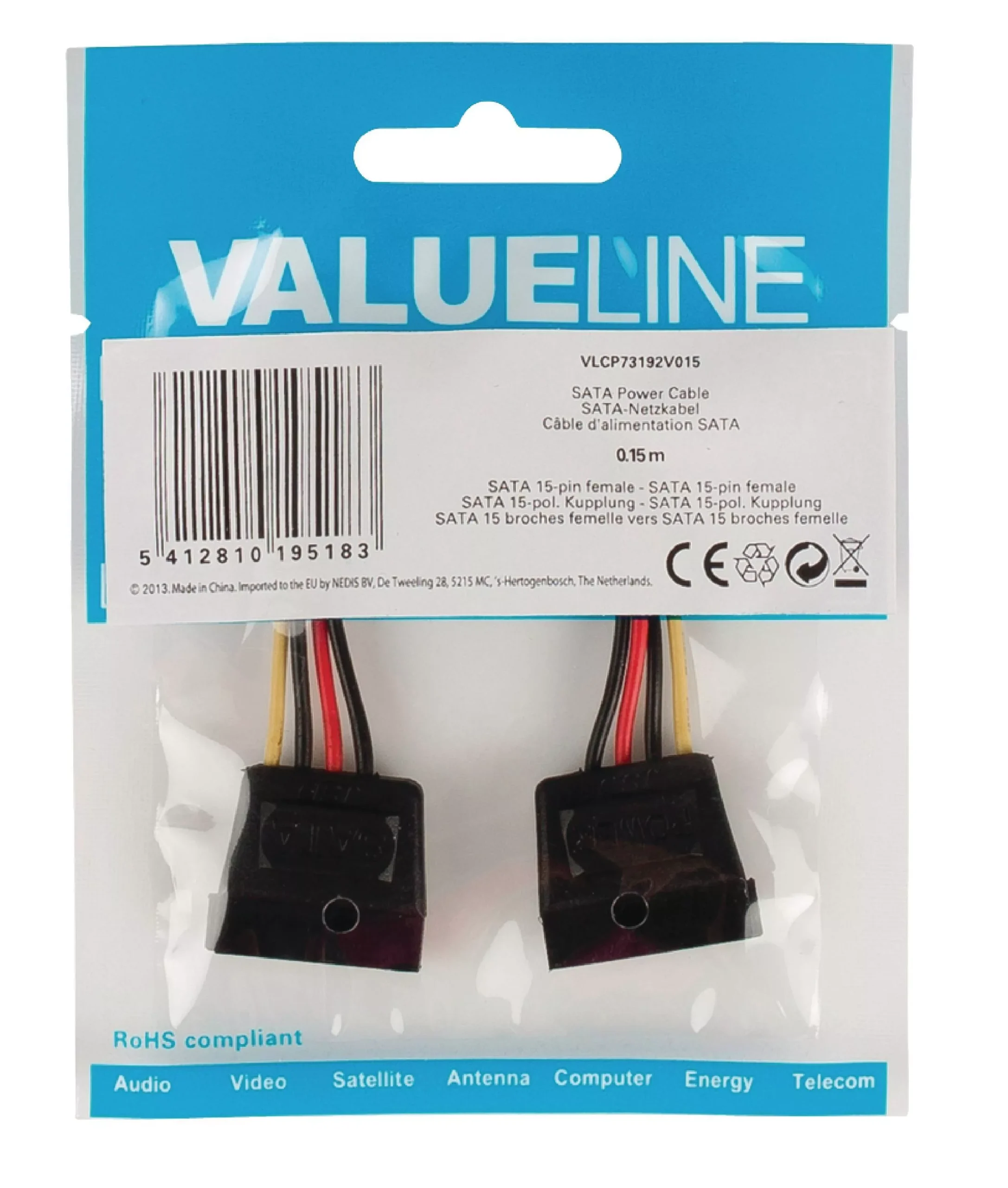 Cablu alimentare SATA 15 pini mama-mama 0.15m Valueline - imagine 2