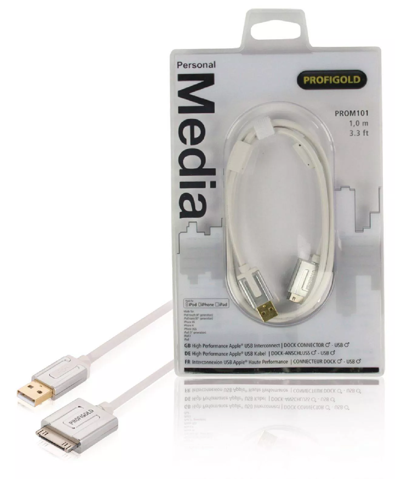 Cablu Apple iPad iPhone - USB de inalta calitate 1m alb Profigold - imagine 3