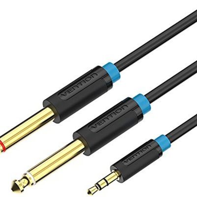 Cablu audio 2m 4mm Jack 3.5 mm 3pin mufa tata - 2x Jack 6.3 mm mufa tata cupru aurit negru PVC VENTION BACBH