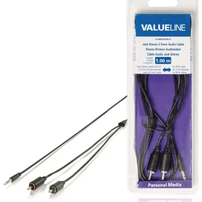 Cablu audio jack stereo 3.5 mm tata - 2x RCA tata 1m negru Valueline