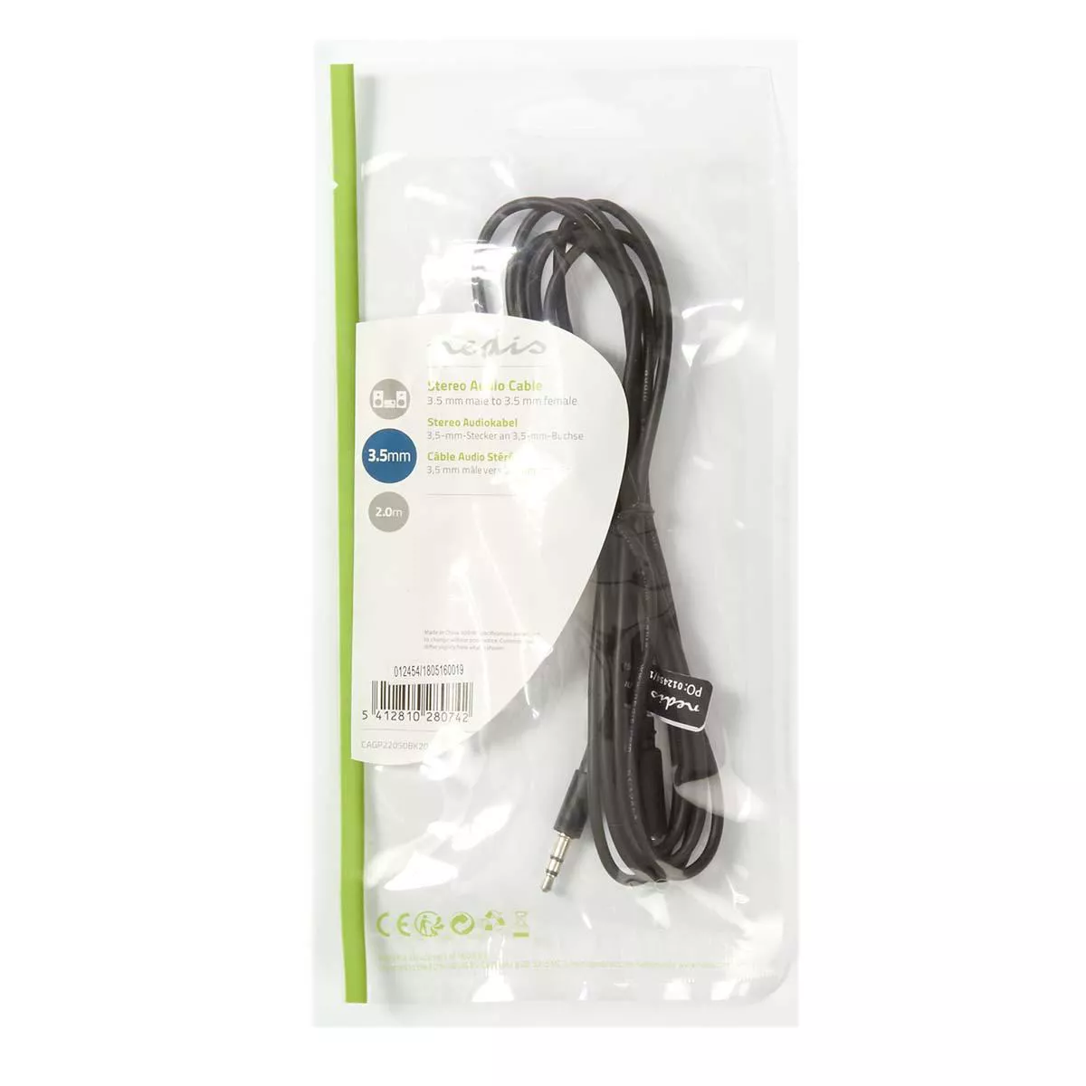 Cablu audio Jack Stereo 3.5 mm tata - 3.5 mm mama 2m negru Nedis - imagine 3