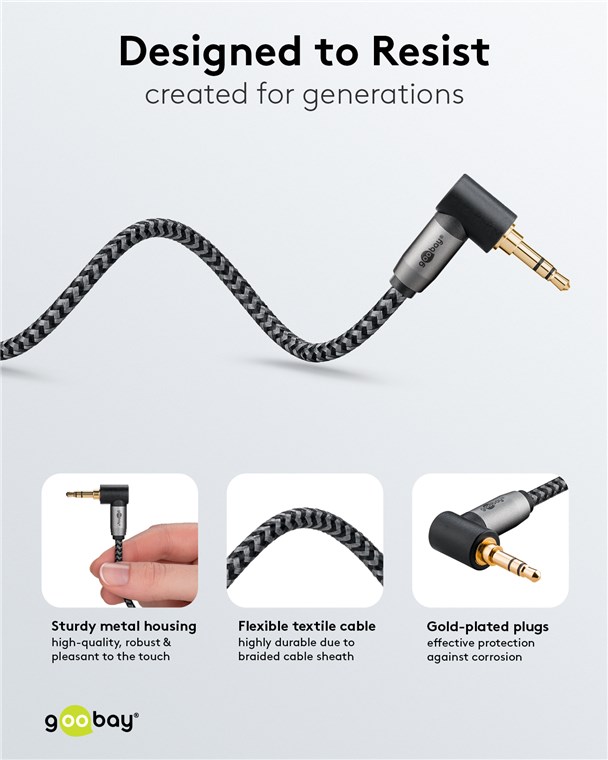 Cablu audio stereo 0.5m textil impletit Jack 3.5 mm - 3.5 mm 90 grade tata-tata aurit Goobay 65277 - imagine 4
