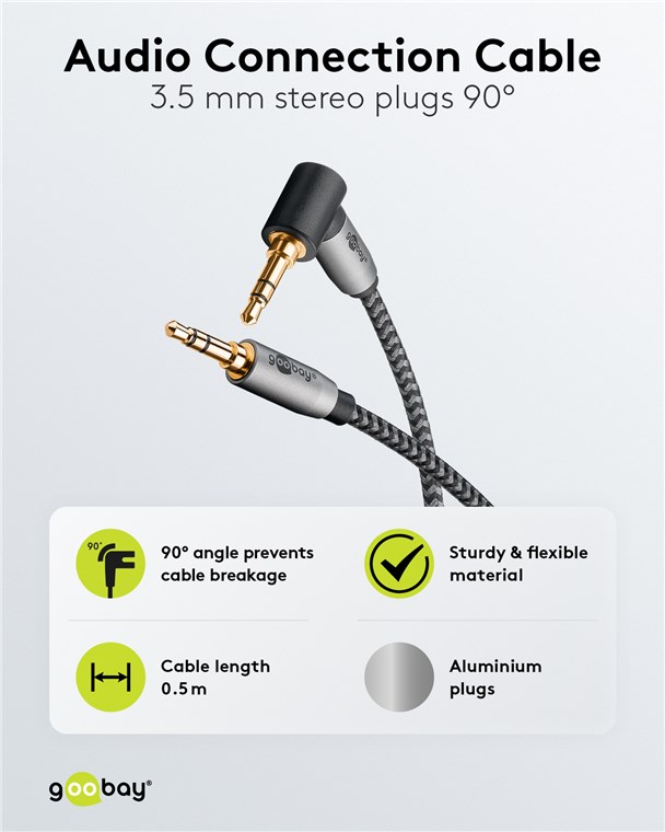 Cablu audio stereo 0.5m textil impletit Jack 3.5 mm - 3.5 mm 90 grade tata-tata aurit Goobay 65277 - imagine 5