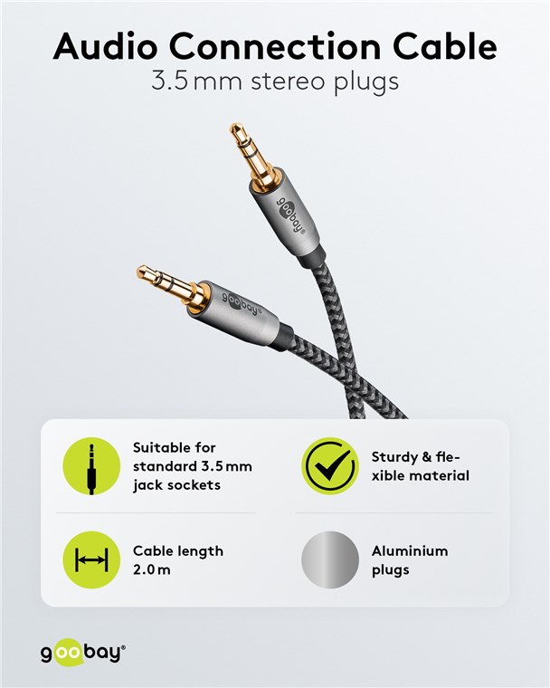 Cablu audio stereo AUX Jack 3.5 mm tata-tata 2m premium extrem de flexibil textil negru Goobay Plus 65274 - imagine 3