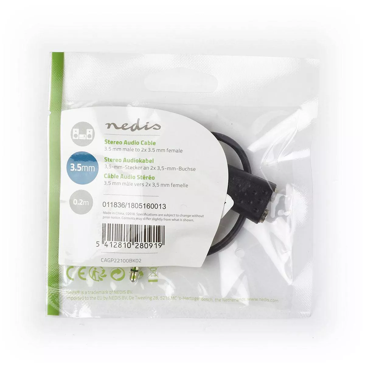 Cablu Audio Stereo Jack 3.5 mm tata - 2x 3.5 mm mama 0.2m Nedis - imagine 3