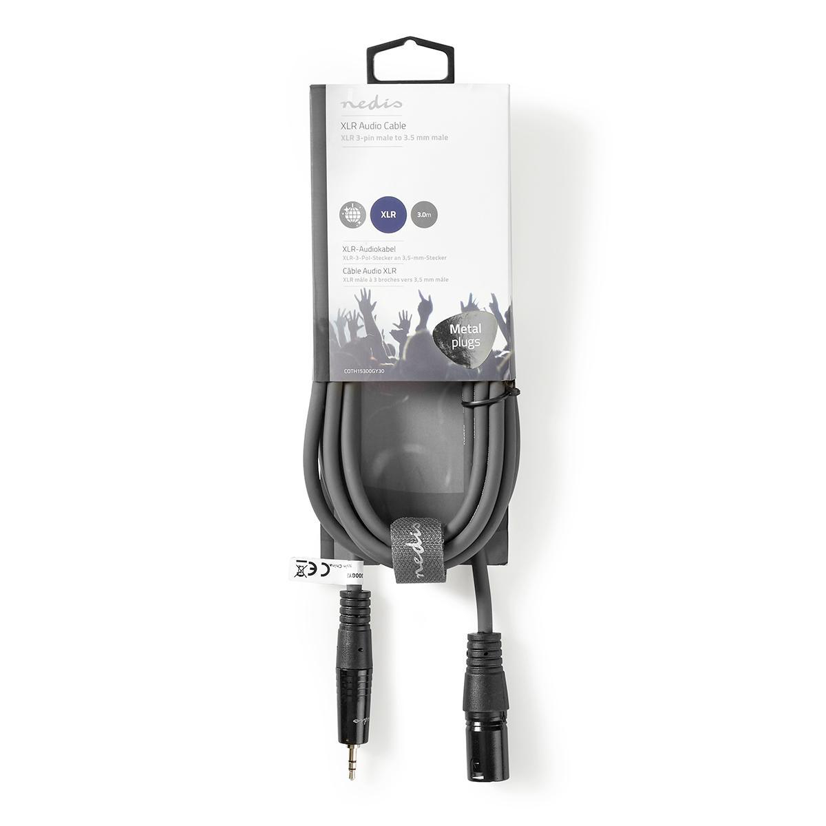 Cablu audio XLR 3-Pin tata - 3.5mm Jack tata 3m gri Nedis - imagine 3