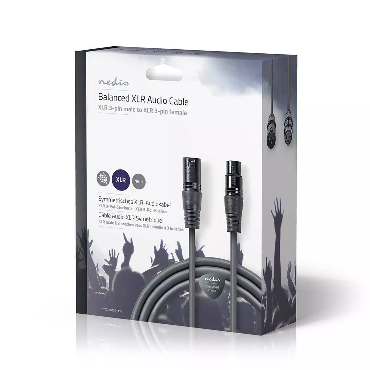 Cablu Balansat Audio XLR 3 Pini tata - XLR 3 Pini mama 15m Gri Nedis - imagine 3