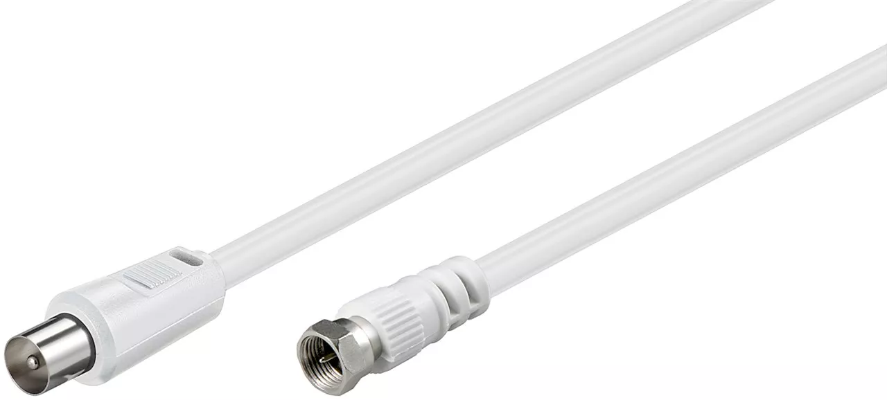 Cablu conexiune antena /SAT 5m F tata - Coaxial tata alb Goobay