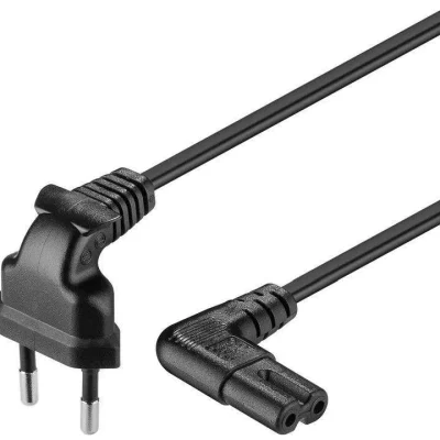 Cablu de alimentare 90 grade EURO 2 pini TV cu conectori cotiti CEE 7/16 - IEC-60320-C7 1m Goobay