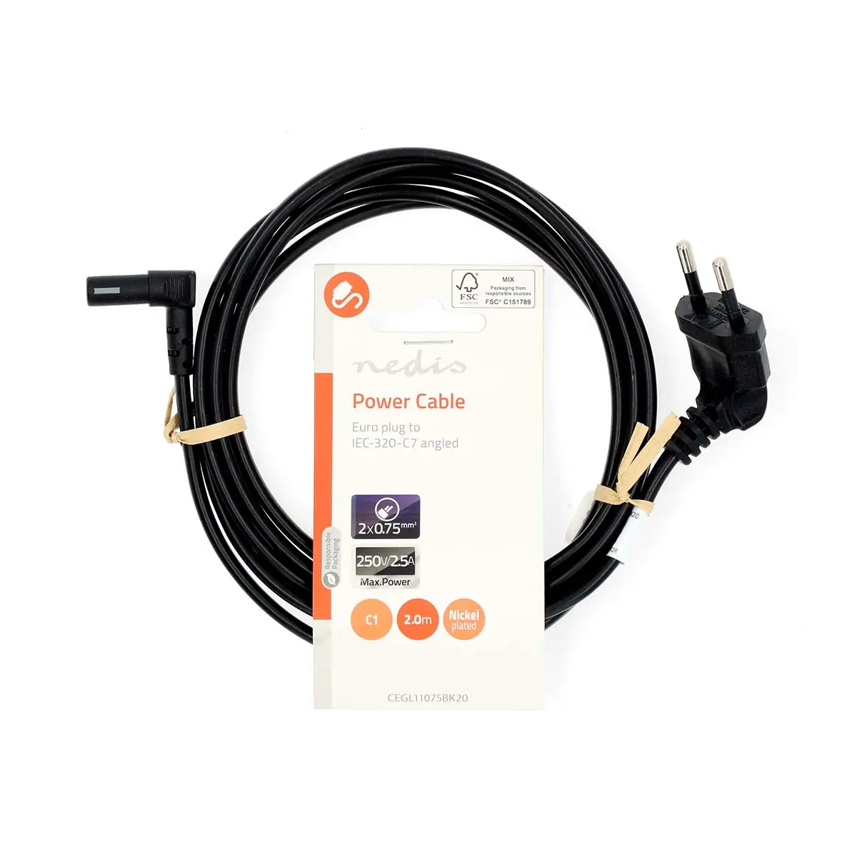Cablu de alimentare Euro tata cotit - IEC-320-C7 cotit 2m negru Nedis CEGL11075BK20 - imagine 3