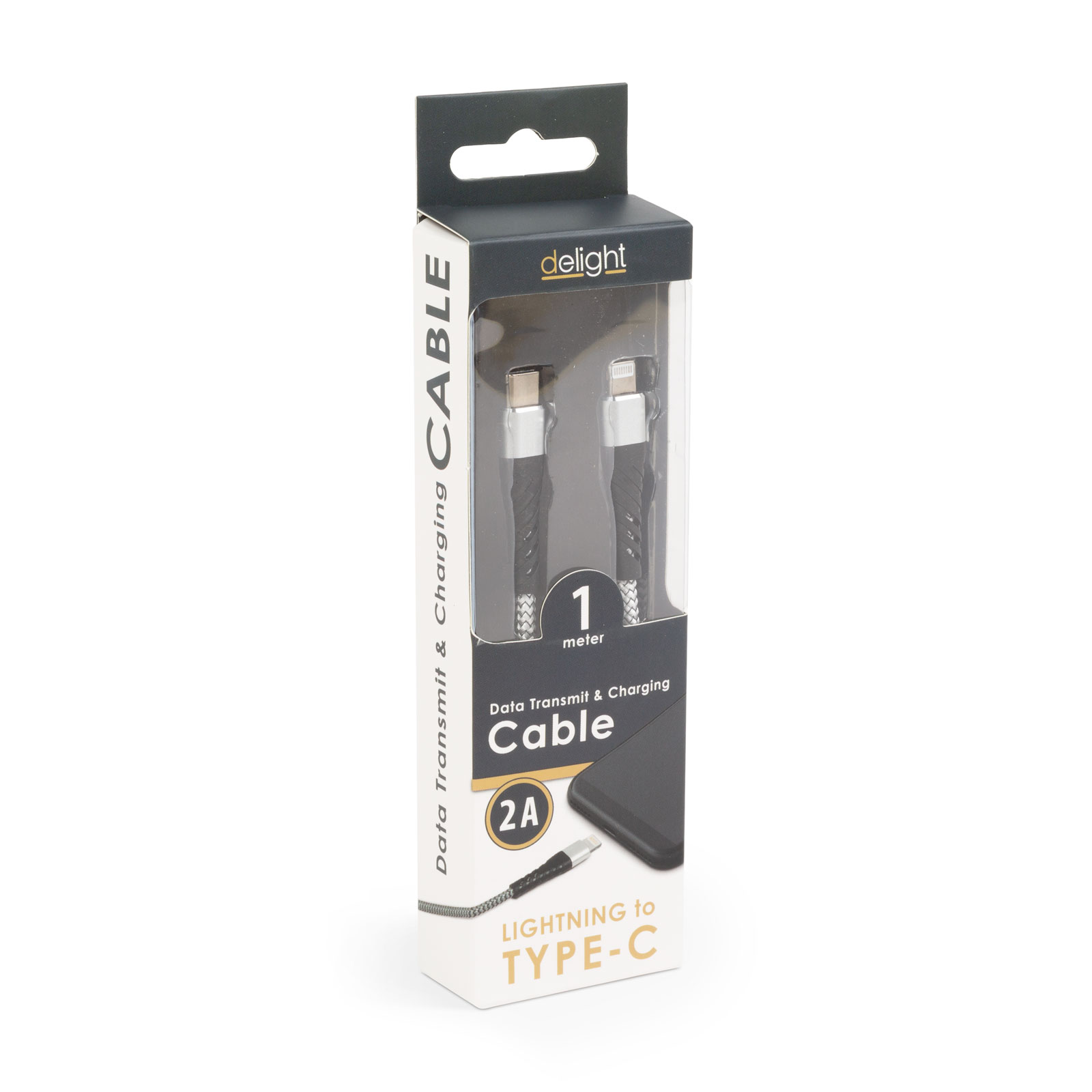 Cablu de date Apple iPhone lightning - USB Type C 1m 2A gri panzat delight - imagine 3