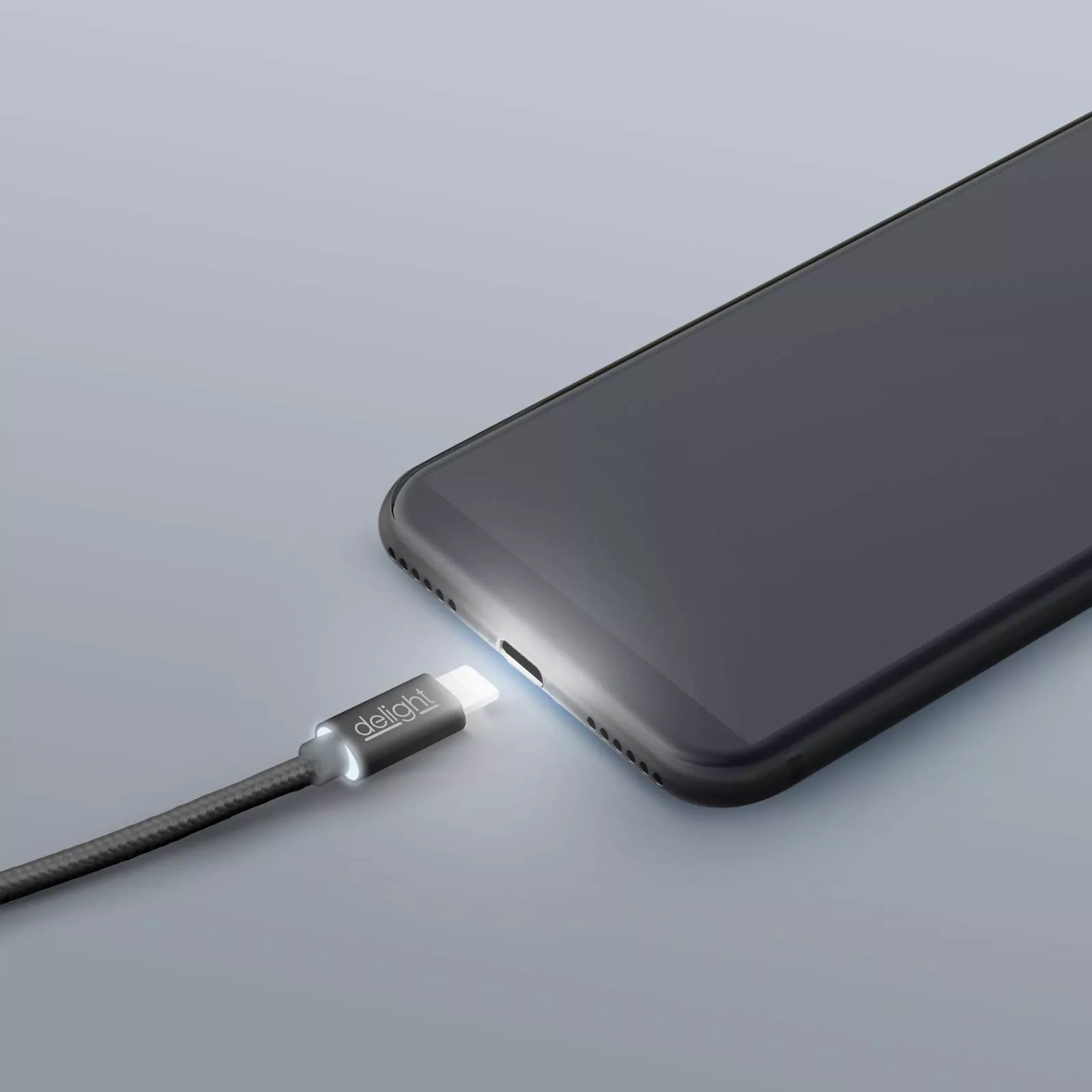 Cablu de date iPhone lightning 1m negru cu iluminare LED rosu delight - imagine 2