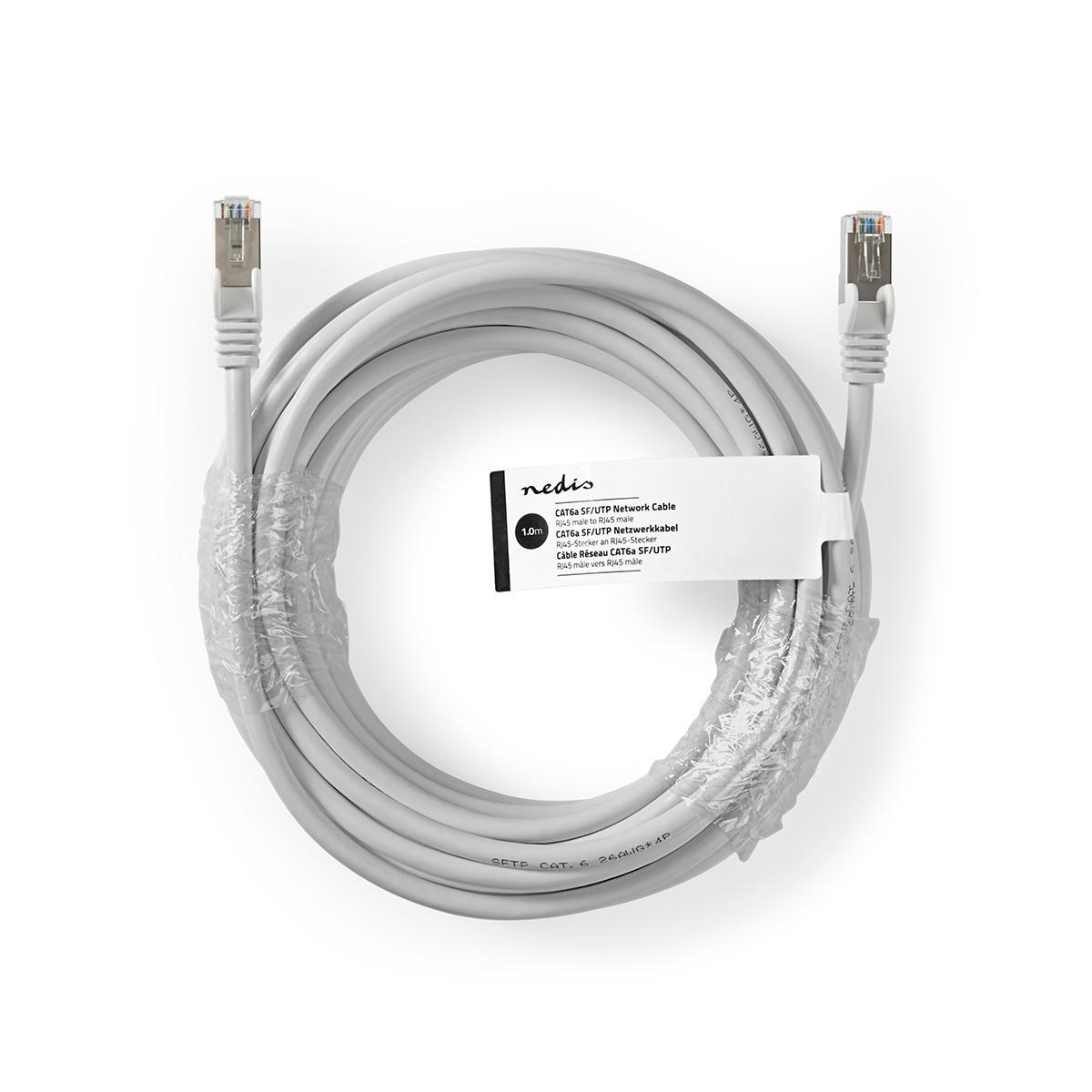 Cablu de retea SFTP Cat6a 1m gri RJ45 tata - RJ45 tata dublu ecranat Nedis - imagine 3
