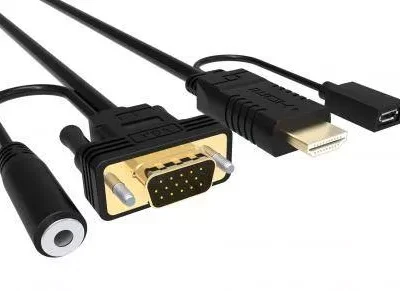 Cablu HDMI cu chip la VGA cu audio si alimentare micro USB 1.8m WELL