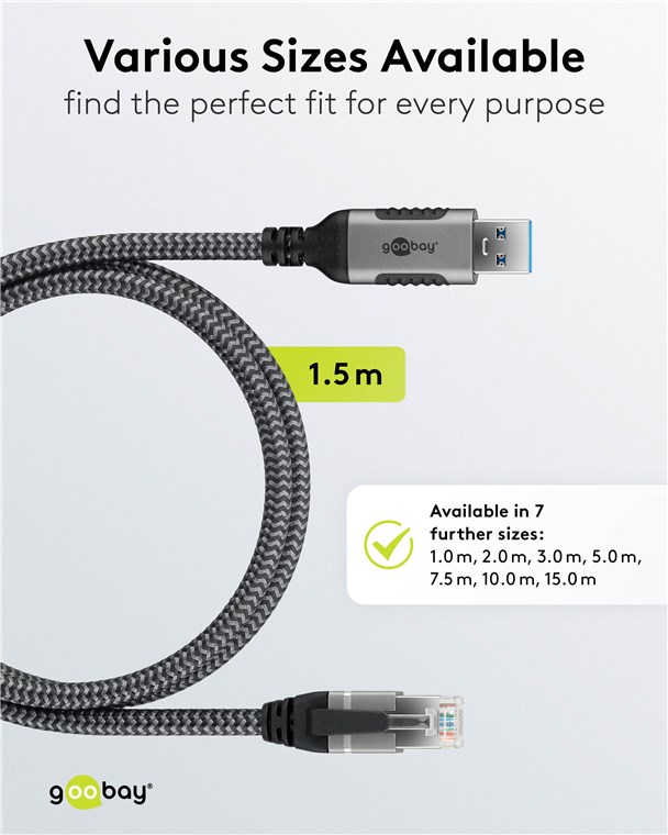 Cablu LAN Ethernet USB-A 3.0 la RJ45 1.5m CAT6 Gbit/s negru Goobay 70497 - imagine 4