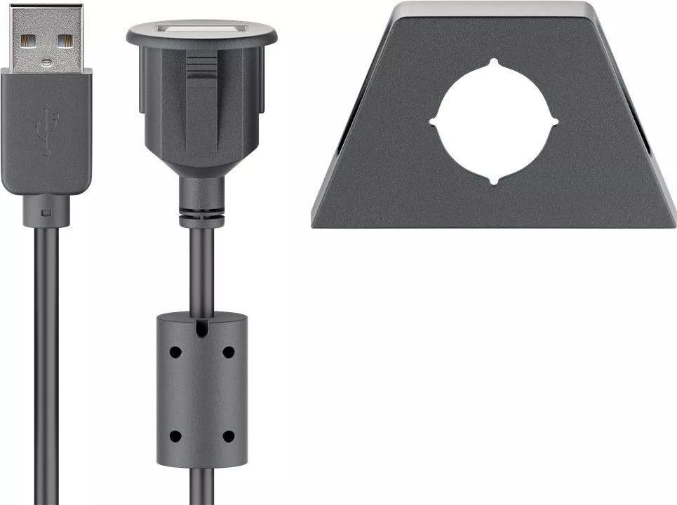 Cablu prelungitor 2m USB 2.0 Hi-Speed Cupru dublu ecranat cu montare pe birou Goobay - imagine 3