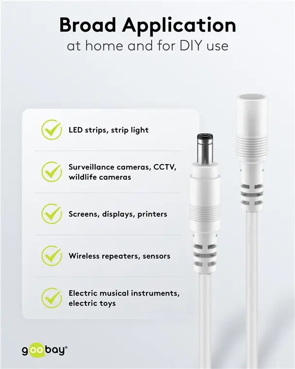 Cablu prelungitor DC 5.5/2.1 mufa - DC 5.5/2.1 soclu 10m 5A 2x0.5mm2 cupru drept alb Goobay 76677 - imagine 6