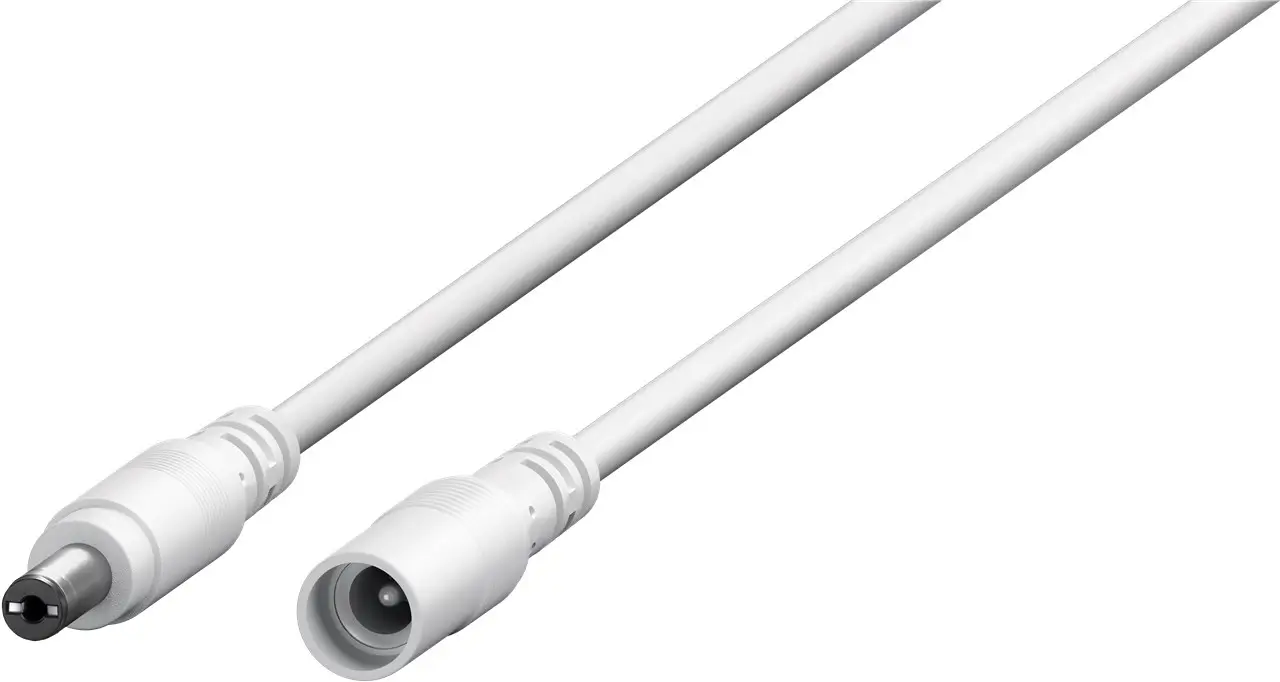 Cablu prelungitor DC 5.5/2.1 mufa - DC 5.5/2.1 soclu 10m 5A 2x0.5mm2 cupru drept alb Goobay 76677