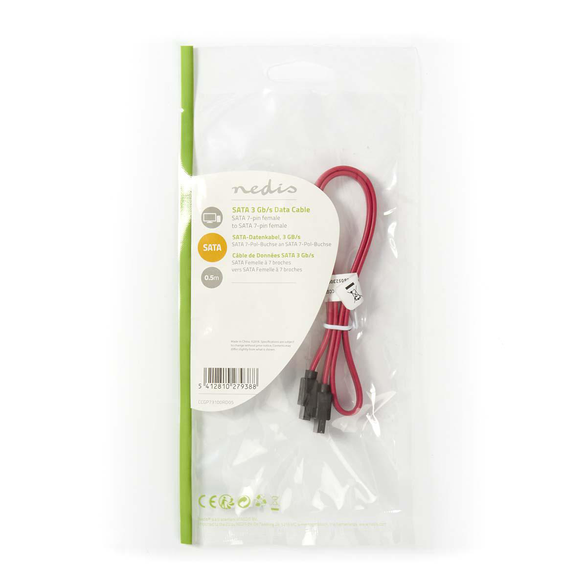 Cablu SATA 3Gb/s date 7-pin mama-mama 0.5 m rosu Nedis - imagine 3