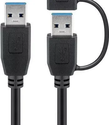 Cablu USB 3.0 A tata cu adaptor USB A tata la USB Type C tata 0.5m 5Gbit/s negru Goobay