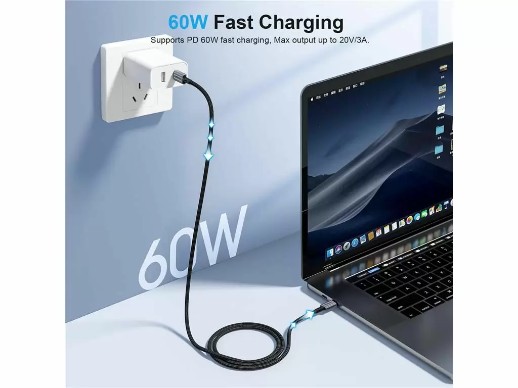 Cablu USB type C - USB type C PD 60W 3A 2m negru textil Choetech XCC-1015-BK - imagine 3