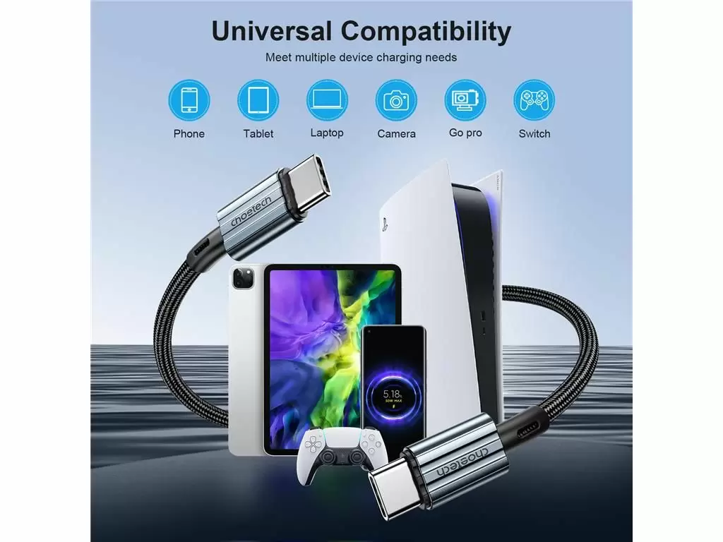 Cablu USB type C - USB type C PD 60W 3A 2m negru textil Choetech XCC-1015-BK - imagine 6