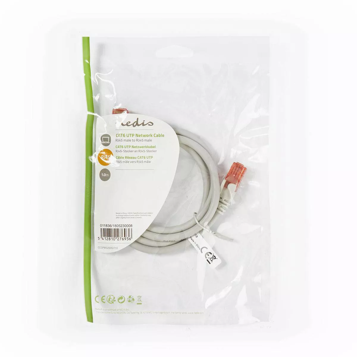 Cablu UTP CAT6 RJ45 tata - RJ45 tata 1m gri Nedis - imagine 3