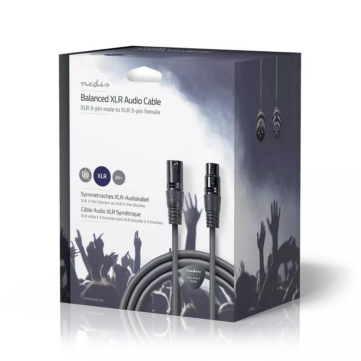 Cablu XLR 3 Pini tata - XLR 3 Pini mama 20m gri Nedis - imagine 3