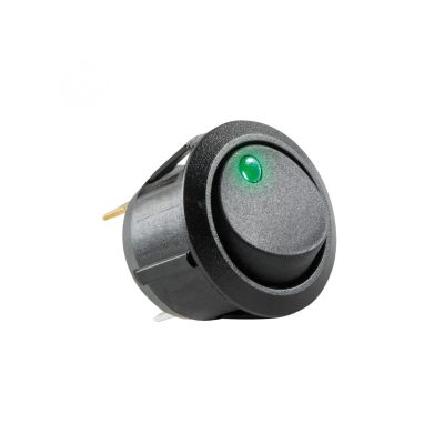 Comutator basculant 12V 20A ON-OFF cu retinere 1 contact cu LED verde incastrare 20 mm