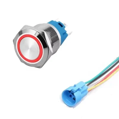Intrerupator buton LED rosu SW 3 ON-OFF cu retinere metal 19mm 12-24V