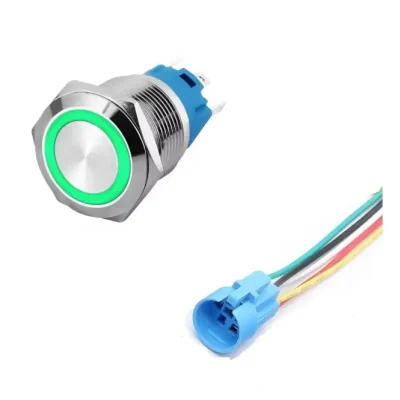 Intrerupator buton LED verde SW 2 ON-OFF cu retinere metal 16mm 12-24V