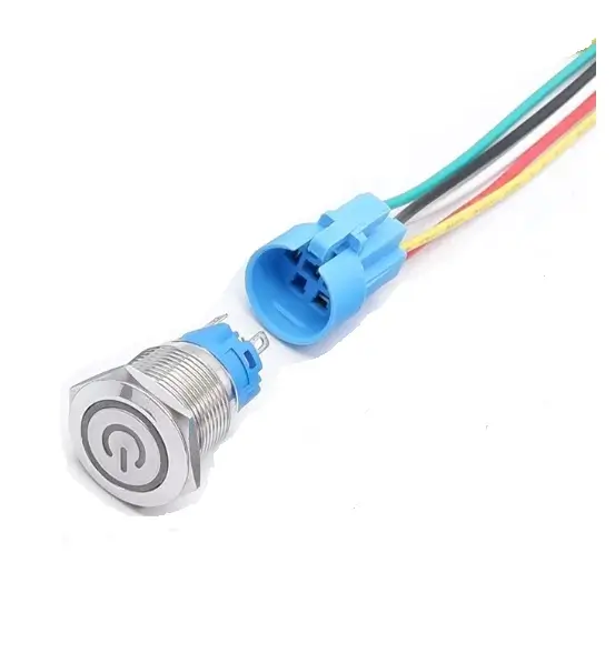 Intrerupator buton LED verde SW 3 OFF-(ON) fara retinere metal 19mm 12-24V - imagine 2