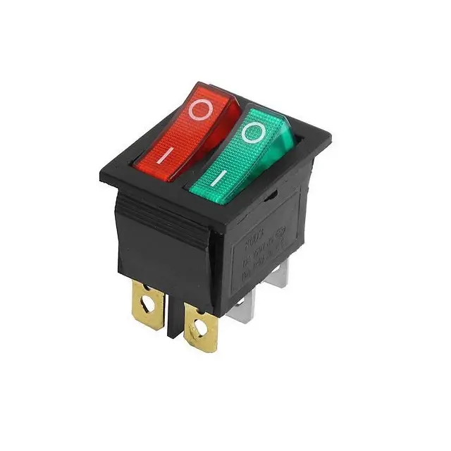 Intrerupator dublu ON-OFF 6 poli 250V 15A buton rosu + verde 22x28.4mm