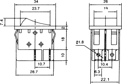 Intrerupator ROCKER DPST 4 pini 2 pozitii OFF-ON 15A 250VAC cu retinere negru Ninigi RS2013C3BK - imagine 3