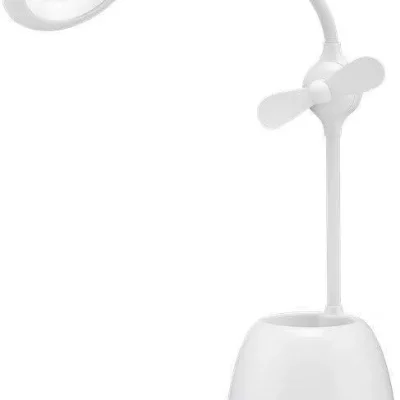 Lampa de birou cu ventilator Acumulator si Suport de pixuri alba Goobay