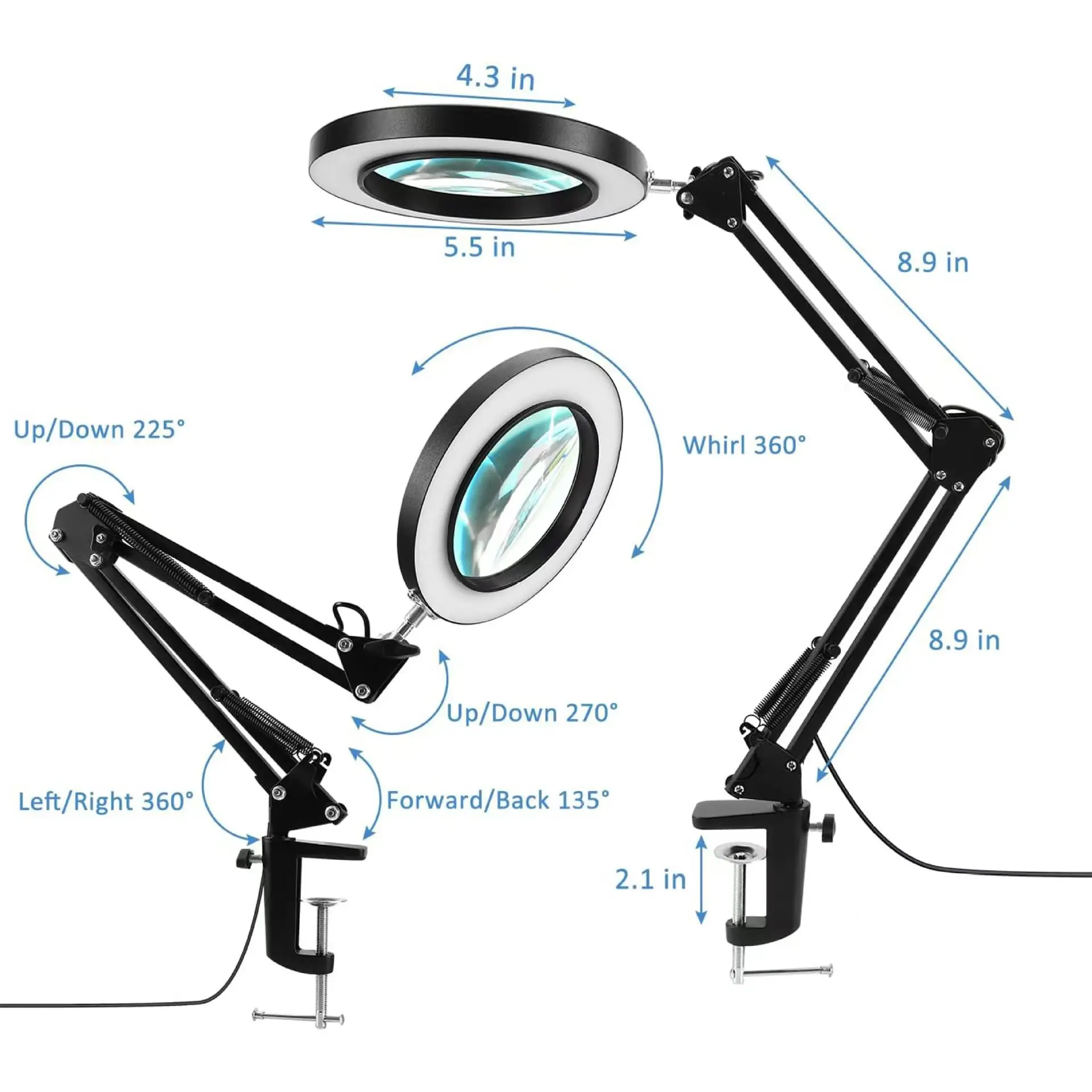 Lupa 100mm 5X cu lumina LED montata pe brat pantografic 22.5cm + 22.5cm - imagine 3