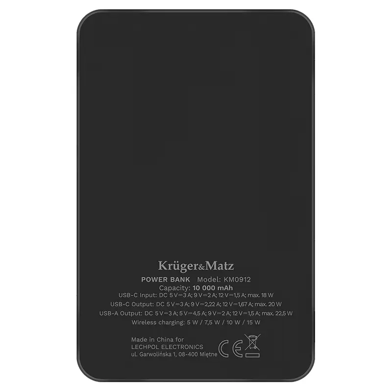Power Bank inductie Kruger&Matz KM0912 10000mAh Li-ion Mag Safe wireless 15W / USB-C 20W /USB-A 25W - imagine 3