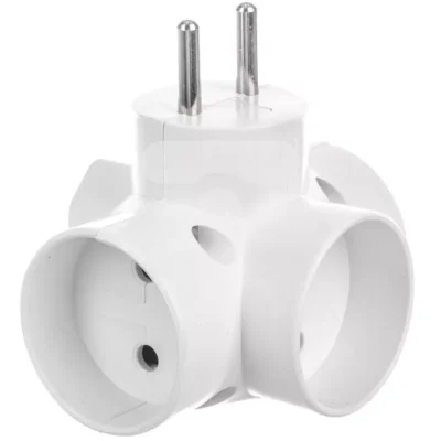 R-43 Conector AC supply splitter Layout 2P Type round flat white TIMEX-ELEKTRO
