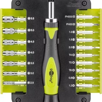 Set surubelnita 17biti CrV 3x capete plane 1mm 1.5mm 2mm 2x Phillips PH000 PH00 3x Torx T4 T5 T6 2x stele Star 0.8 1.2 7x hexago