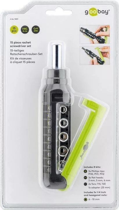 Set surubelnita cu clichet 8biti CrV si 5 tubulare 3x Phillips PH0 PH1 PH2 3x Capete plane 3mm 5mm 6mm 2x Torx T15 T20 1x adapto - imagine 4