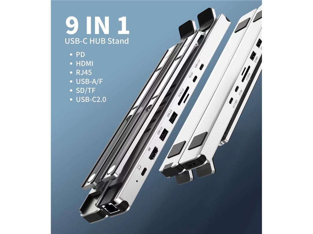 Stand laptop 9in1 si HUB USB type C docking station reglabil aluminiu Choetech HUB-M43-SL-V1 - imagine 4